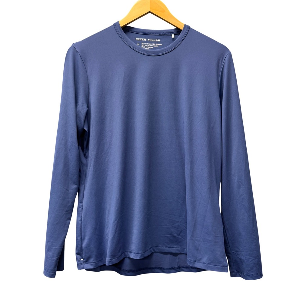 Peter Millar Shirt Womens L Chris Long Sleeve Court T-Shirt Golf Blue Activewear